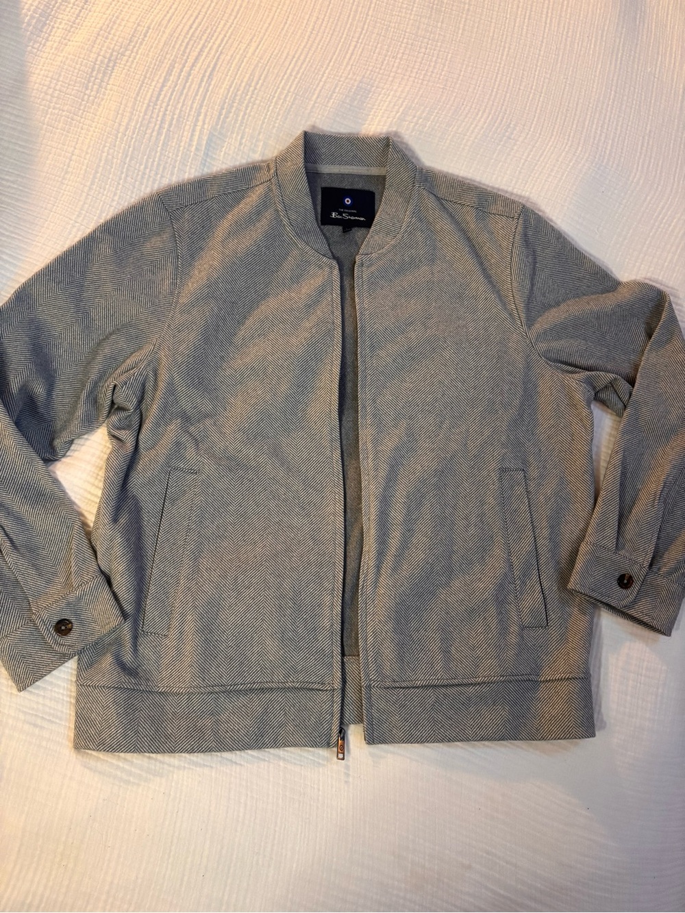 Ben Sherman Gray Herringbone Bomber Jacket